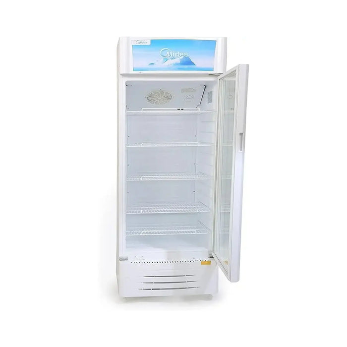 Midea Showcase Chiller Large - 411 Liters Gross Capacity | Upright Beverage Showcase | Energy-saving | low-noise | White Color | 59.5x61.0x200.5 cm | Best for Grocery-Home-Restaurant | HS411S-1 Year Warranty
