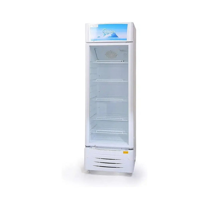 Midea Showcase Chiller Large - 411 Liters Gross Capacity | Upright Beverage Showcase | Energy-saving | low-noise | White Color | 59.5x61.0x200.5 cm | Best for Grocery-Home-Restaurant | HS411S-1 Year Warranty