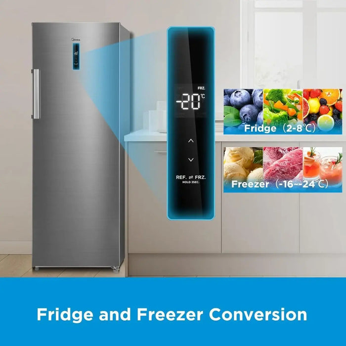 Midea 333L Gross & 238L Net Capacity Convertible Upright Freezer | Frost Free with Quick Freeze Technology | Convert from Freezer to Refrigerator with One Click Button | Electronic Control | Silver | MDRU333FEE46AE