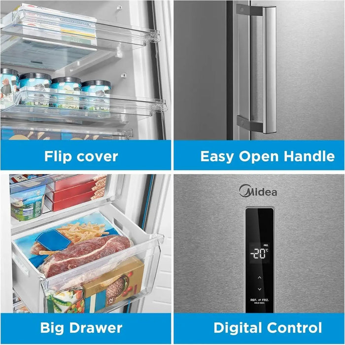 Midea 333L Gross & 238L Net Capacity Convertible Upright Freezer | Frost Free with Quick Freeze Technology | Convert from Freezer to Refrigerator with One Click Button | Electronic Control | Silver | MDRU333FEE46AE