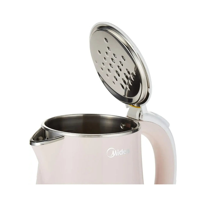 Midea 1.7L Stainless Steel 2200W Cordless Electric Kettle | 360¡ Swivel Base | Double Wall Cool Touch Body | Power Cord Storage | Auto Cut-off Function | One Touch Lid Opening | Light Orange | MKHJ1705R