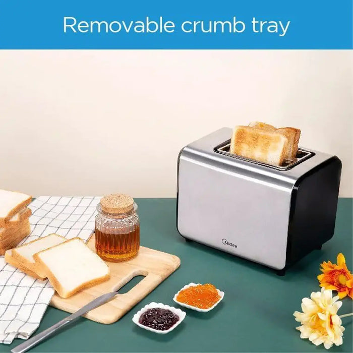 Midea 2-Slice Toaster | 950W | Adjustable Browning Control | Removable Crumb Tray | Automatic Pop-Up | Defrost, Warm, Cancel Functions | Auto Power Cut-Off | 7 Level Settings | White | MTRW2L20W