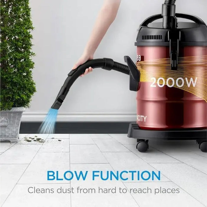 Midea Drum Vacuum Cleaner 2000 Watts | 21 Liters Ultra-Large Tank Dust Capacity | Adjustable Tube | Removable & Washable Filter | Rug-Floor Nozzle | Blower Function | Best for Home & Office | Model: MDVC21