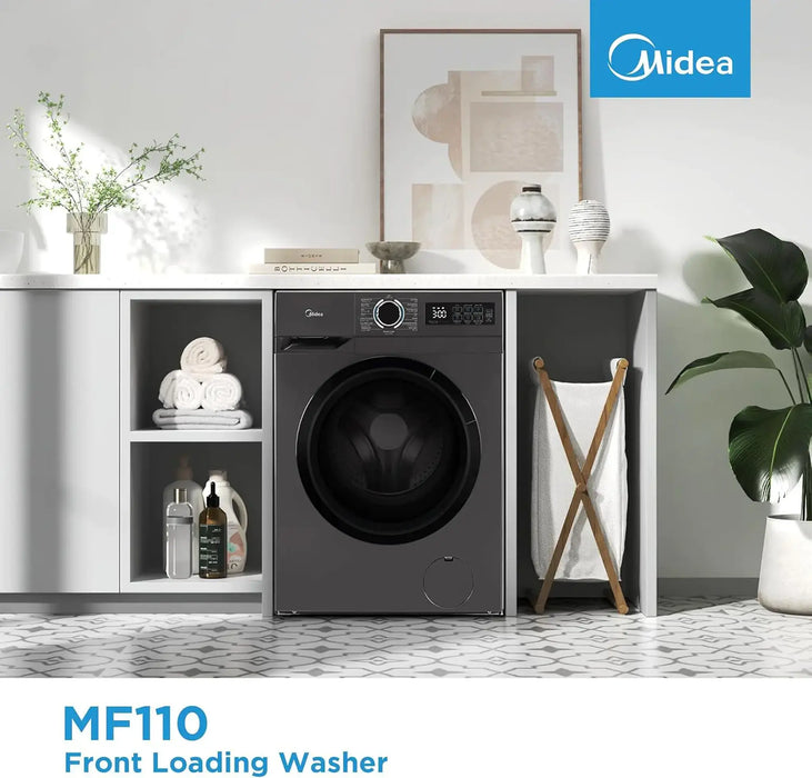 Midea Front Load Washing Machine 8kg Titanium | Inverter Motor | 1400 RPM | Steam Care | Turbo Wash | MF110W80B/T
