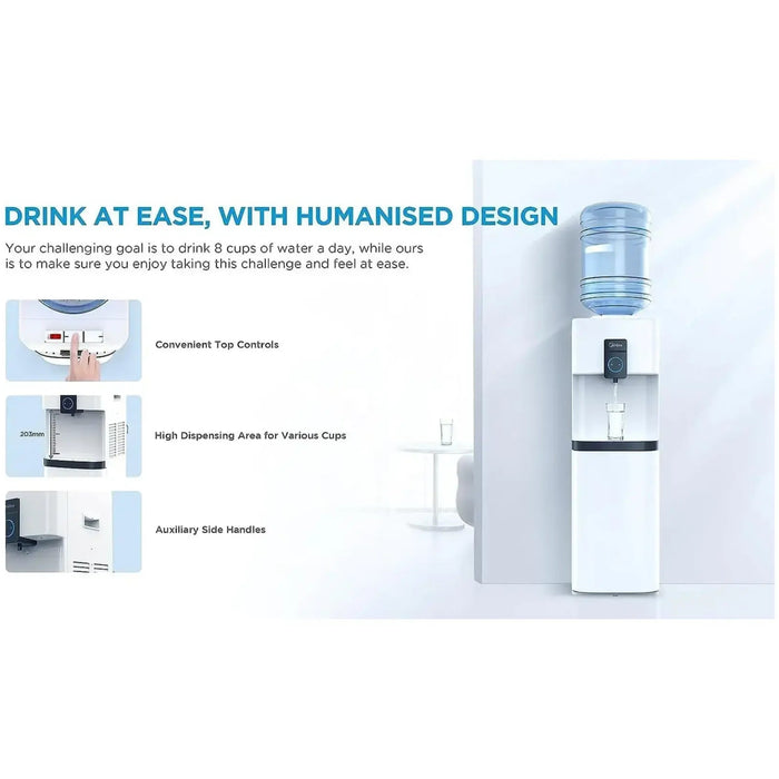Midea Top Load Water Dispenser | Hot & Cold Water | 3 Temperatures | Child Safety Lock | Stainless Steel Tank | YL2037SW