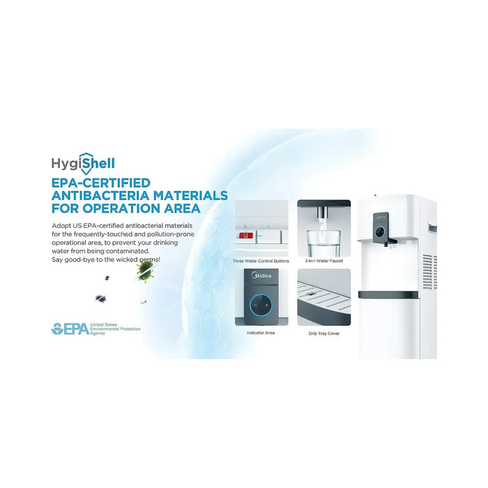 Midea Top Load Water Dispenser | Hot & Cold Water | 3 Temperatures | Child Safety Lock | Stainless Steel Tank | YL2037SW