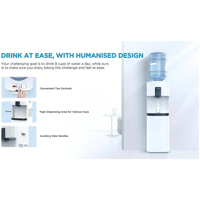 Midea Top Load Water Dispenser | Hot & Cold Water | 3 Temperatures | Child Safety Lock | Stainless Steel Tank | YL2037SW