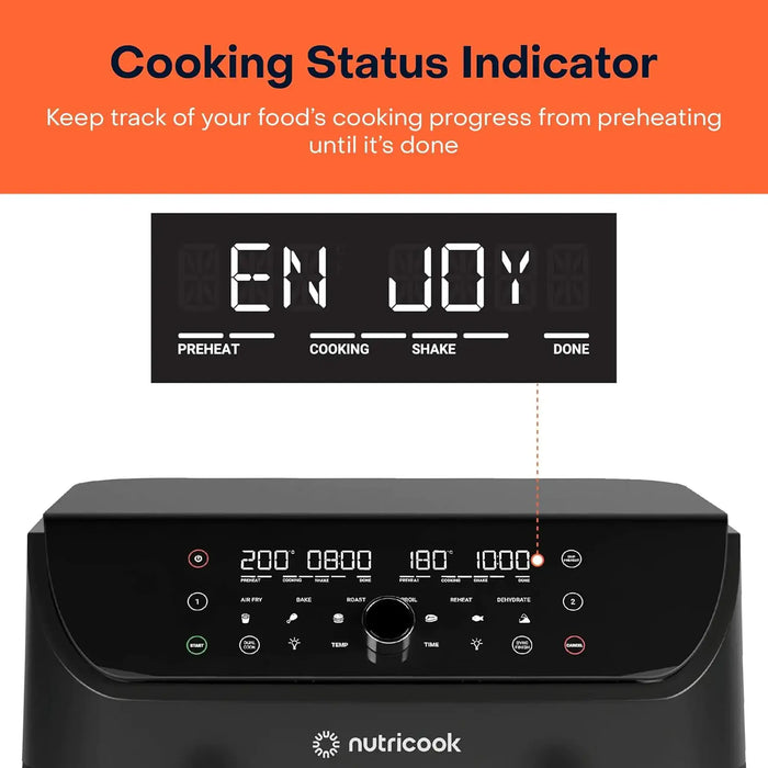 Nutricook Air Fryer Duo 2 Vision 8.5L | Dual Independent Baskets With Clear Windows | 12 One-Touch Cooking Programs | 2400W | Black | NC-AFD185V