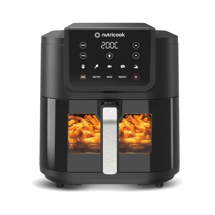 Nutricook Slim XL Air Fryer 7.6L | 1700W Power | Space-Saving Slim Design | Clear Viewing Window & Internal Light | 10 Presets Air Fry Bake Reheat | Black | AFS200