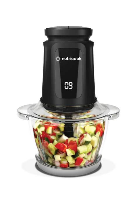 Nutricook Choppi XXL Multi-Purpose Electric Chopper | 2.0L Glass Bowl | 2.0L Stainless Steel Bowl | 500W Motor | 2 Speed Settings | Stainless Steel Quad Blade | NC-CH2000