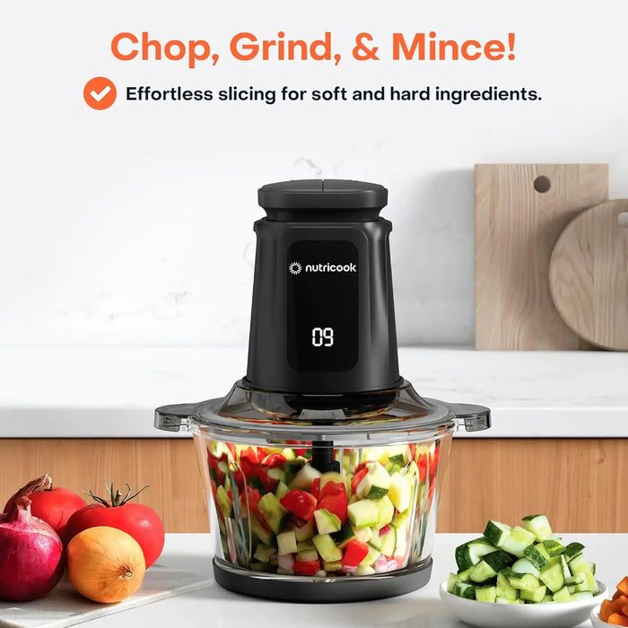Nutricook Choppi XXL Multi-Purpose Electric Chopper | 2.0L Glass Bowl | 2.0L Stainless Steel Bowl | 500W Motor | 2 Speed Settings | Stainless Steel Quad Blade | NC-CH2000