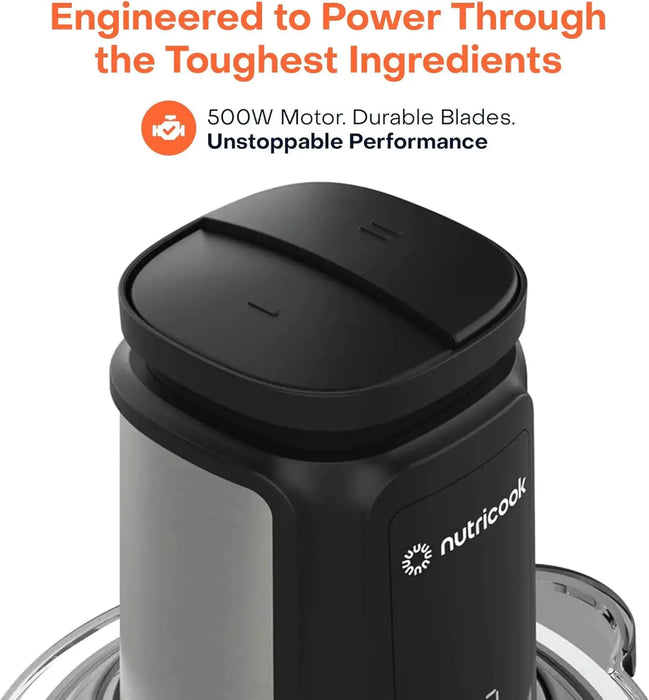 Nutricook Choppi XXL Multi-Purpose Electric Chopper | 2.0L Glass Bowl | 2.0L Stainless Steel Bowl | 500W Motor | 2 Speed Settings | Stainless Steel Quad Blade | NC-CH2000