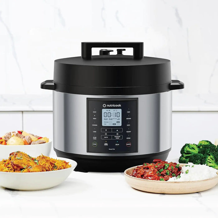 Nutricook Smart Pot 2 Plus Multi-Cooker | 9.5L Capacity | 1500W | 9-in-1 Pressure, Slow, Rice Cooker & More | Smart Lid | Brushed Stainless Steel/Black | NC-SP210L