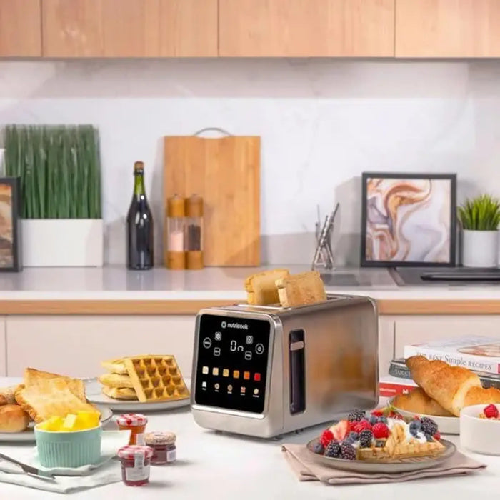 Nutricook 2 Slice Smart Toaster with Touch Screen| all in one for Bread| Bage| Pastry and English Muffin| reheat| Defrost & Favorite button| Stainless Steel|850W|NC-TS201