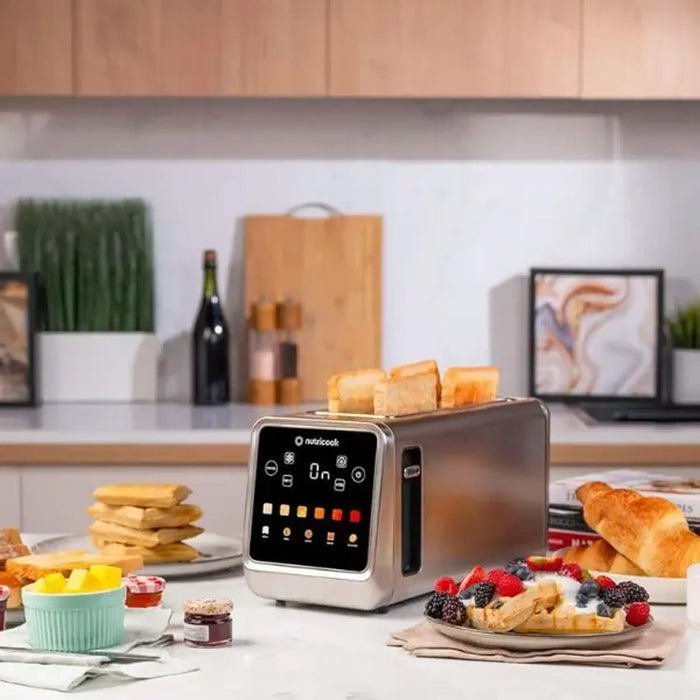 Nutricook 4 Slice Smart Toaster with Touch Screen| all in one for Bread| Bagel Waffle|Pastry and English Muffin|Reheat|Defrost & Favorite button|Stainless Steel|1450W|NC-TS401