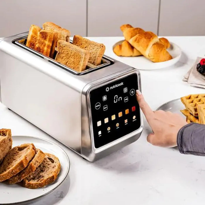 Nutricook 4 Slice Smart Toaster with Touch Screen| all in one for Bread| Bagel Waffle|Pastry and English Muffin|Reheat|Defrost & Favorite button|Stainless Steel|1450W|NC-TS401