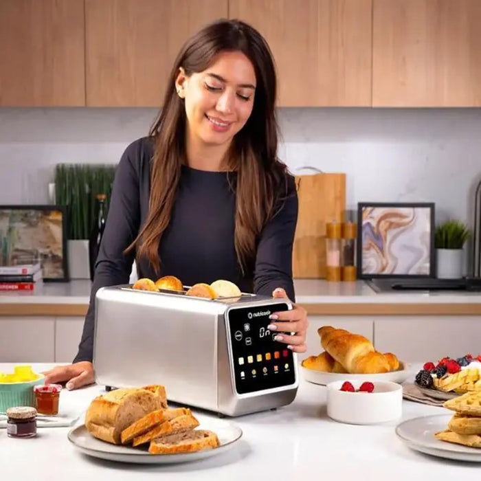 Nutricook 4 Slice Smart Toaster with Touch Screen| all in one for Bread| Bagel Waffle|Pastry and English Muffin|Reheat|Defrost & Favorite button|Stainless Steel|1450W|NC-TS401