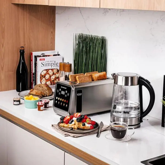Nutricook 4 Slice Smart Toaster with Touch Screen| all in one for Bread| Bagel Waffle|Pastry and English Muffin|Reheat|Defrost & Favorite button|Stainless Steel|1450W|NC-TS401