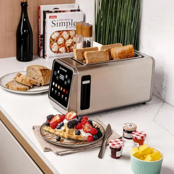 Nutricook 4 Slice Smart Toaster with Touch Screen| all in one for Bread| Bagel Waffle|Pastry and English Muffin|Reheat|Defrost & Favorite button|Stainless Steel|1450W|NC-TS401
