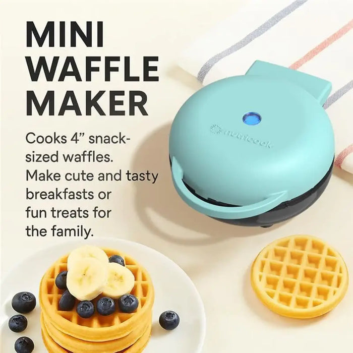 Nutricook Mini Waffle Maker | 350-420W | Healthy Ceramic Non-Stick Coating | Quick Heating | Compact Lightweight Design | Red | NC-WM100R