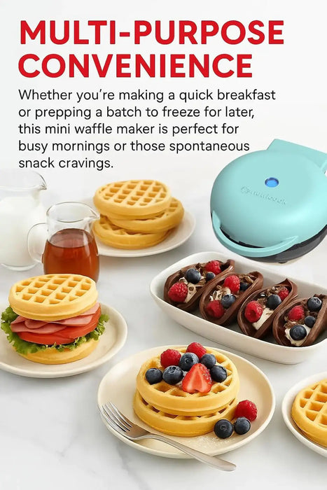 Nutricook Mini Waffle Maker | 350-420W | Healthy Ceramic Non-Stick Coating | Quick Heating | Compact Lightweight Design | Red | NC-WM100R