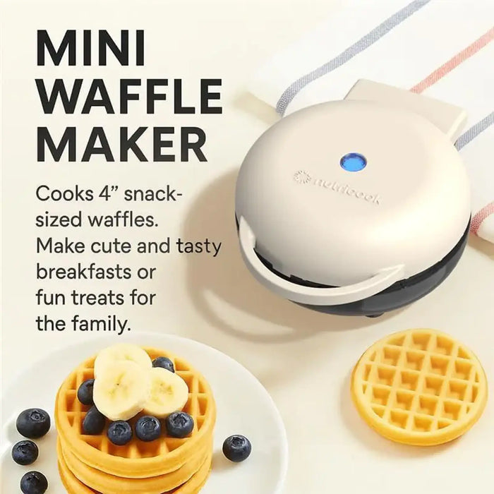 Nutricook Mini Waffle Maker | 350-420W | Healthy Ceramic Non-Stick Coating | Compact Lightweight Design | Red | NC-WM100R