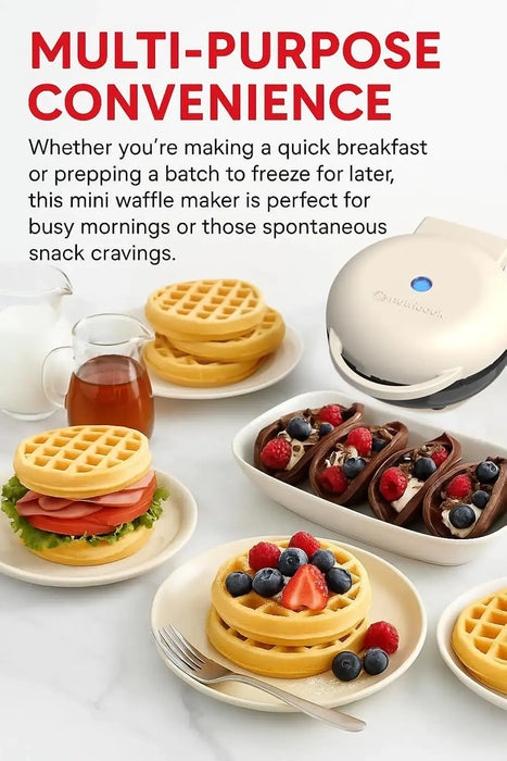 Nutricook Mini Waffle Maker | 350-420W | Healthy Ceramic Non-Stick Coating | Compact Lightweight Design | Red | NC-WM100R