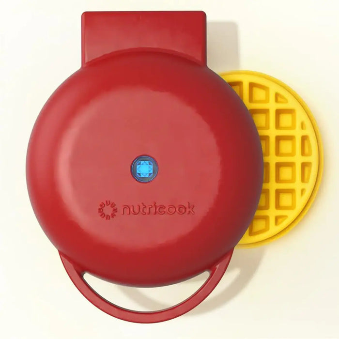 Nutricook Mini Waffle Maker | 350-420W | Healthy Ceramic Non-Stick Coating | Quick Heating | Compact And Lightweight | Red | NC-WM100R