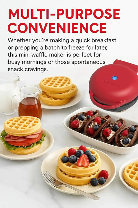 Nutricook Mini Waffle Maker | 350-420W | Healthy Ceramic Non-Stick Coating | Quick Heating | Compact And Lightweight | Red | NC-WM100R