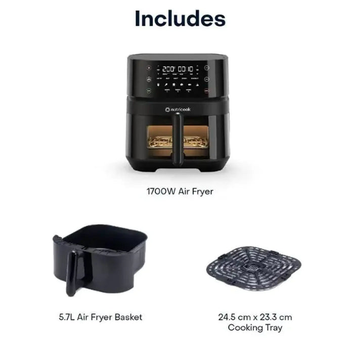 Nutricook Air Fryer 3 Vision 5.7L|Clear Window & Internal Light|Air Fry, Roast, Bake, Dehydrate & Reheat|6 Presets|Black|1700W|2 Year Warranty