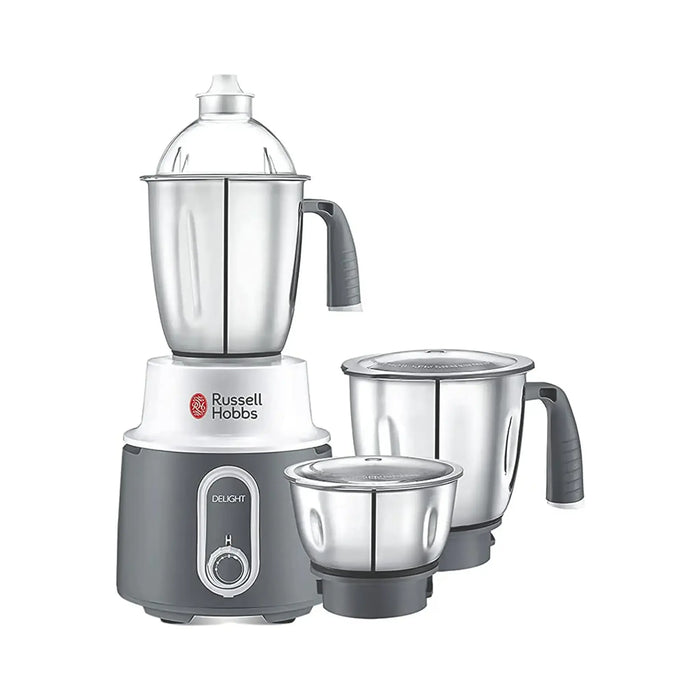 Russell Hobbs Delight Mixer Grinder | 750W Power | 3 Stainless Steel Jars | White/Grey | MG42506