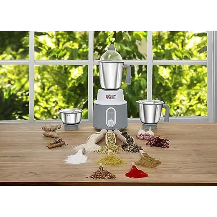 Russell Hobbs Delight Mixer Grinder | 750W Power | 3 Stainless Steel Jars | White/Grey | MG42506