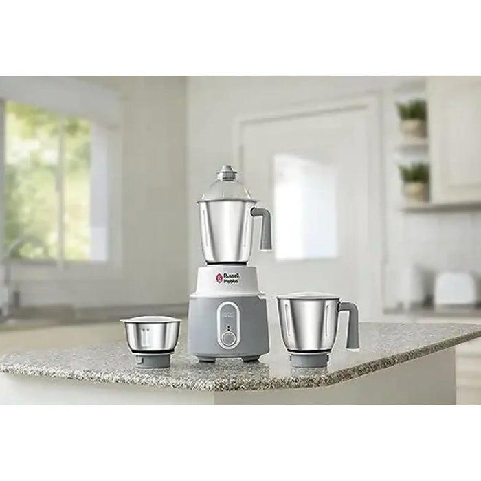 Russell Hobbs Delight Mixer Grinder | 750W Power | 3 Stainless Steel Jars | White/Grey | MG42506