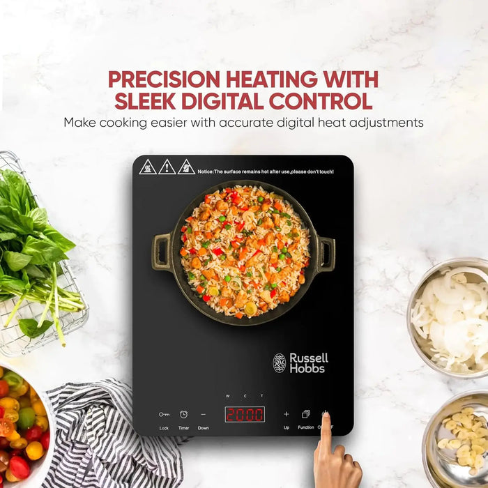 Russell Hobbs T2 Single Induction Cooker | 2000W Power | Single Burner | Adjustable Temperature Control | Portable Electric Hob | Black | T2