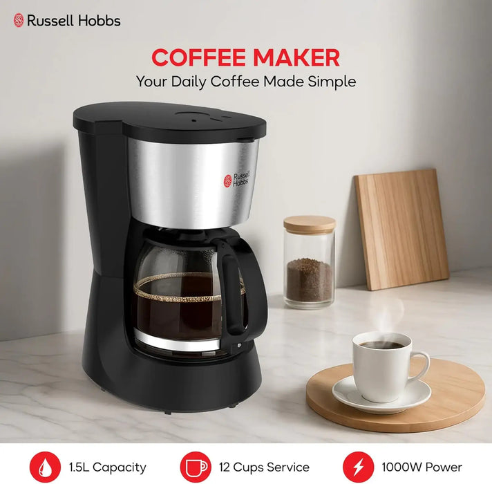 Russell Hobbs Coffee Maker CM6689 Filter Coffee Machine | 1.5L Capacity 12 Cups | 1000W Power | Anti-Drip System | Automatic Warming Plate | Permanent Washable Filter | CM6689