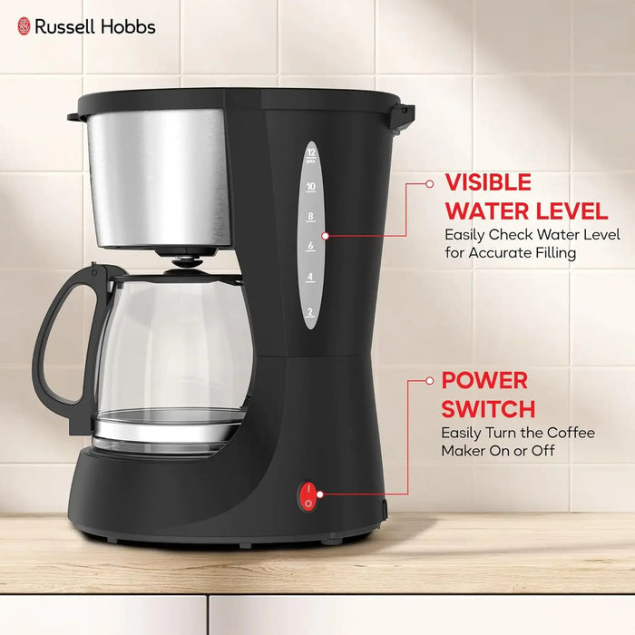 Russell Hobbs Coffee Maker CM6689 Filter Coffee Machine | 1.5L Capacity 12 Cups | 1000W Power | Anti-Drip System | Automatic Warming Plate | Permanent Washable Filter | CM6689