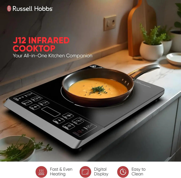 Russell Hobbs Infrared Cooker J12 | 2000W Infrared Heating | Single Cooking Zone | 7 Preset Menus | Child Lock Safety | Black | J12