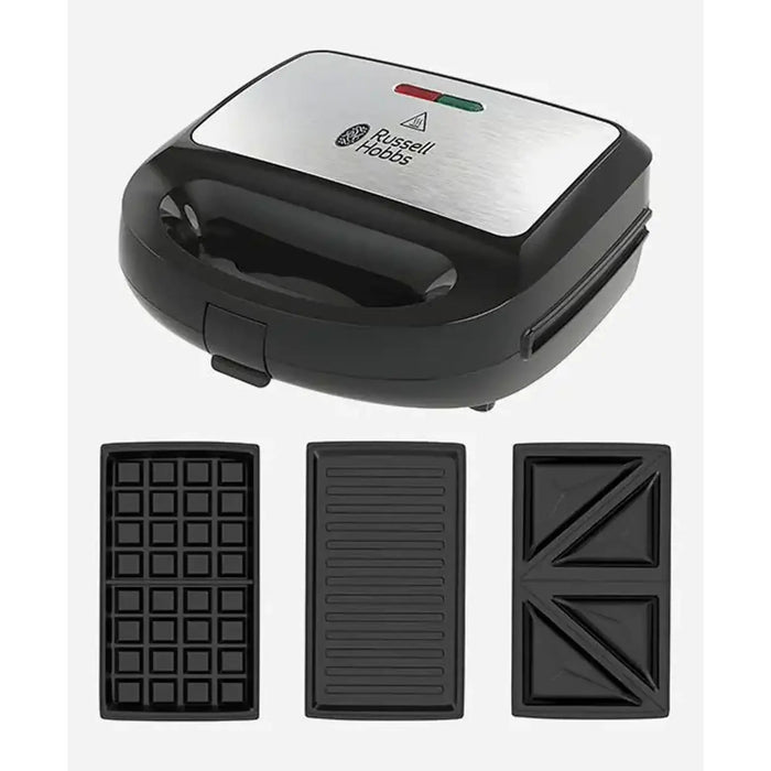 Russell Hobbs 3-In-1 Combi Sandwich Panini And Waffle Maker | 750W Power | Non-Stick Removable Plates | Thermo-Insulated Handle | Indicator Lights | Black | 24540
