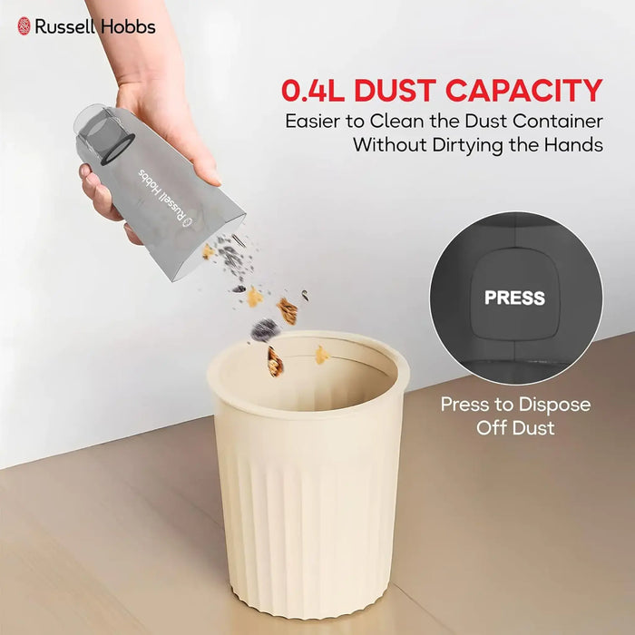 Russell Hobbs Rechargeable Handheld Vacuum Cleaner V01 | 70W Power | 2000mAh 11.1V Battery | 0.4L Dust Capacity | Type-C Charging | Black | RHHV01