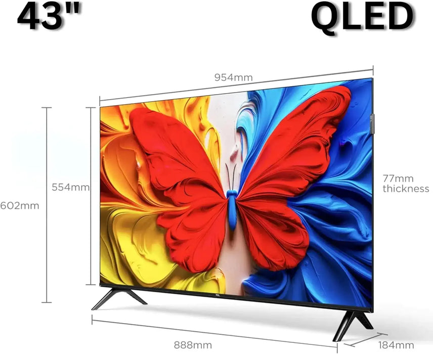 TCL 43 Inch S5K QLED Full HD Smart Google TV | HDR10 | Dolby Audio | Google Cast | Slim Bezel-Less Design | 43S5K