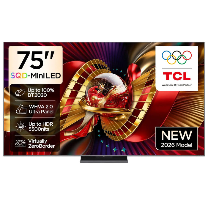 TCL 75 Inch SQD-Mini LED 4K Google TV | Up to 100% BT.2020 | WHVA 2.0 Ultra Panel | Up to HDR 5500nits | Virtually ZeroBorder | 2026 Model