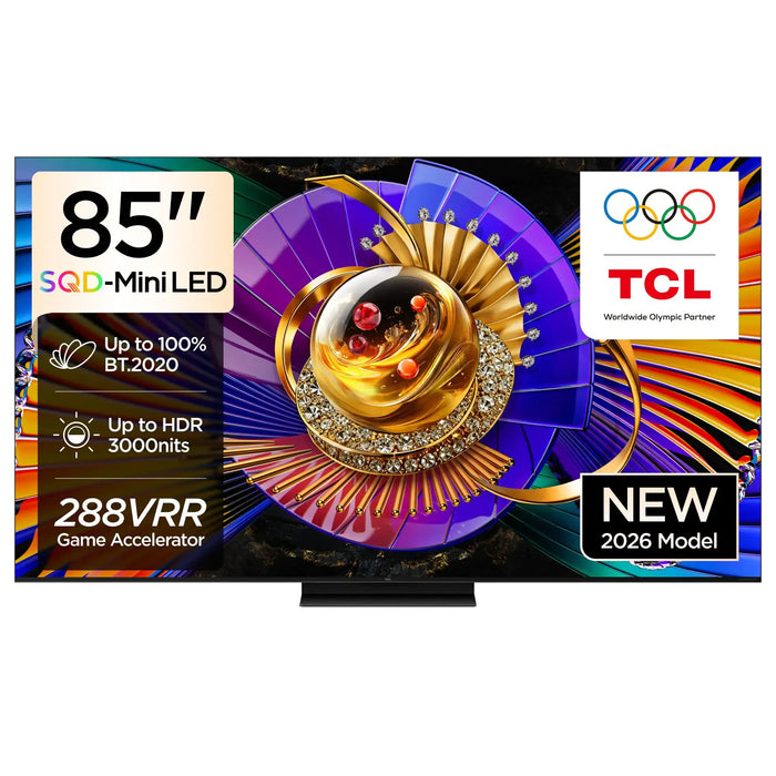 TCL 85 Inch SQD-Mini LED 4K Google TV | 100% BT.2020 Color | HDR 3000nits | 288 VRR Game Accelerator | 2026 Model