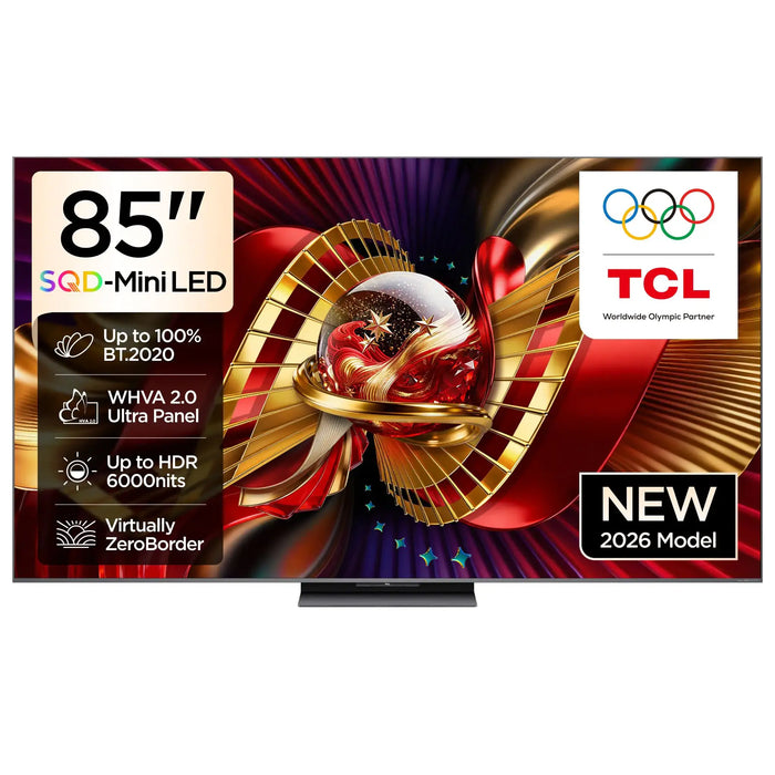 TCL 85 Inch SQD-Mini LED 4K Google TV | Up to 100% BT.2020 | WHVA 2.0 Ultra Panel | Up to HDR 6000nits | Virtually ZeroBorder | 2026 Model