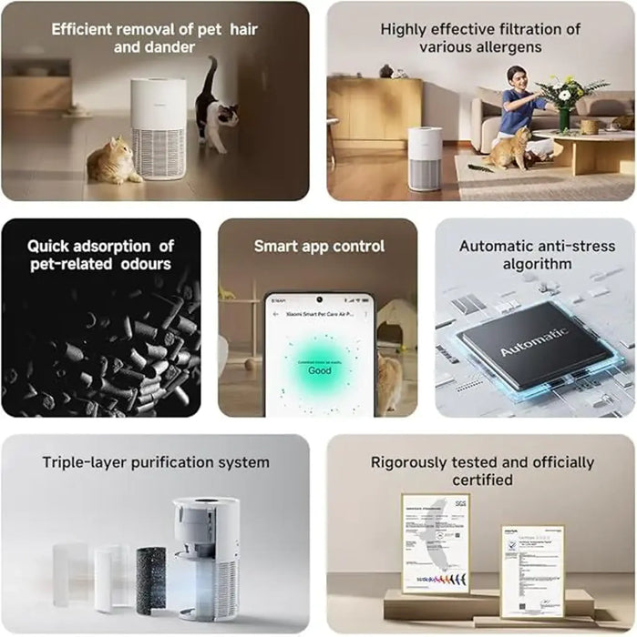 Xiaomi Smart Pet Care Air Purifier | 230m_/h CADR | 16Ð27m_ Coverage | 360¡ Air Inlet | Triple-Layer Pet Odor and Allergen Filtration | Smart App and Voice Control | AC-M30-SC
