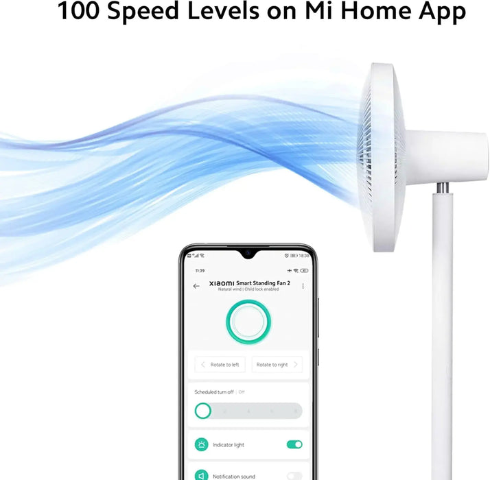 Xiaomi Smart Standing Fan 2 UK | 15W DC Motor | Dual-Layer 7+5 Blades | 100 Speed Levels | App & Voice Control | White | BPLDS02DM