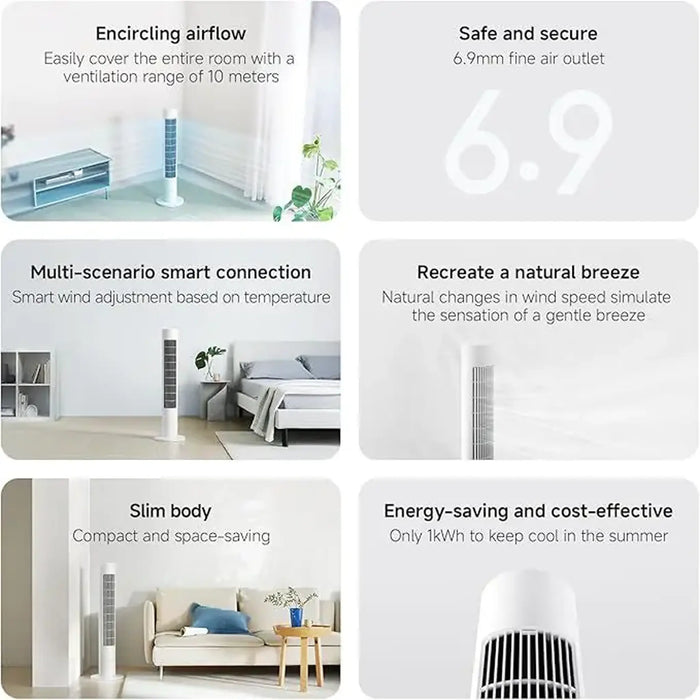 Xiaomi Smart Tower Fan 2 | 24W DC Inverter Motor | 150¡ Wide Oscillation | 10m Airflow Range | Wi-Fi App and Voice Control | Child Safety Protection | White | BPTSO2DM