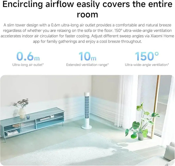 Xiaomi Smart Tower Fan 2 | 24W DC Inverter Motor | 150¡ Wide Oscillation | 10m Airflow Range | Wi-Fi App and Voice Control | Child Safety Protection | White | BPTSO2DM