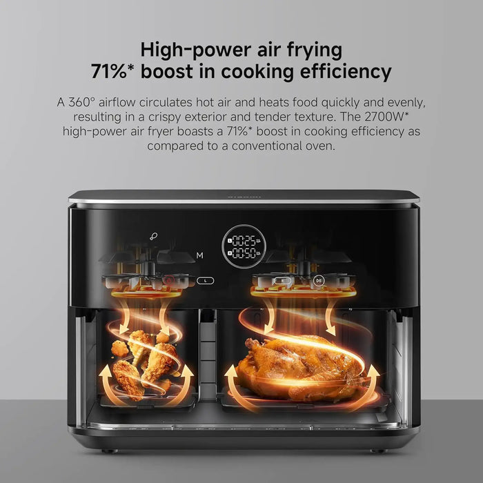 Xiaomi Dual Zone Air Fryer 10L | 10L Capacity (3.5L + 6.5L) | 2700W High Power | Dual Independent Baskets | 40Ð230¡C Temperature Range | Black | MAF-D1001