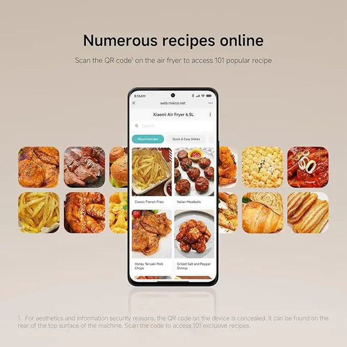 Xiaomi Air Fryer 6.5L White | 6.5L Capacity | 1700W Power | 360¡ Hot Air Circulation | 7 Preset Programs | Low-Oil Healthy Cooking | Easy Clean | BHR083MEU