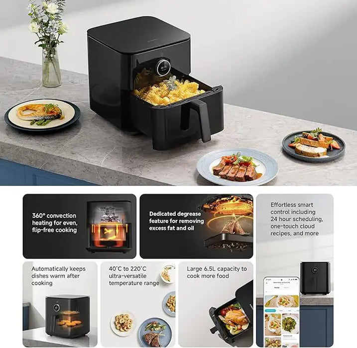 Xiaomi Smart Air Fryer 6.5L Air Fryer | 6.5L Capacity | 1800W Power | 40-220¡C Adjustable Temperature | 360¡ Convection Heating | Smart App Control | 100 Recipes | OLED Display | Black